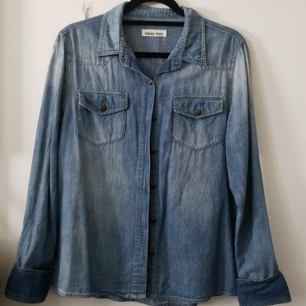 Long Sleeve Chambray Top| Sz L